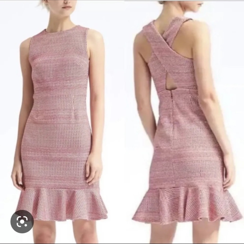 NEW Banana Republic Jacquard Knit Crossback Ruffle Sheath Dress 4